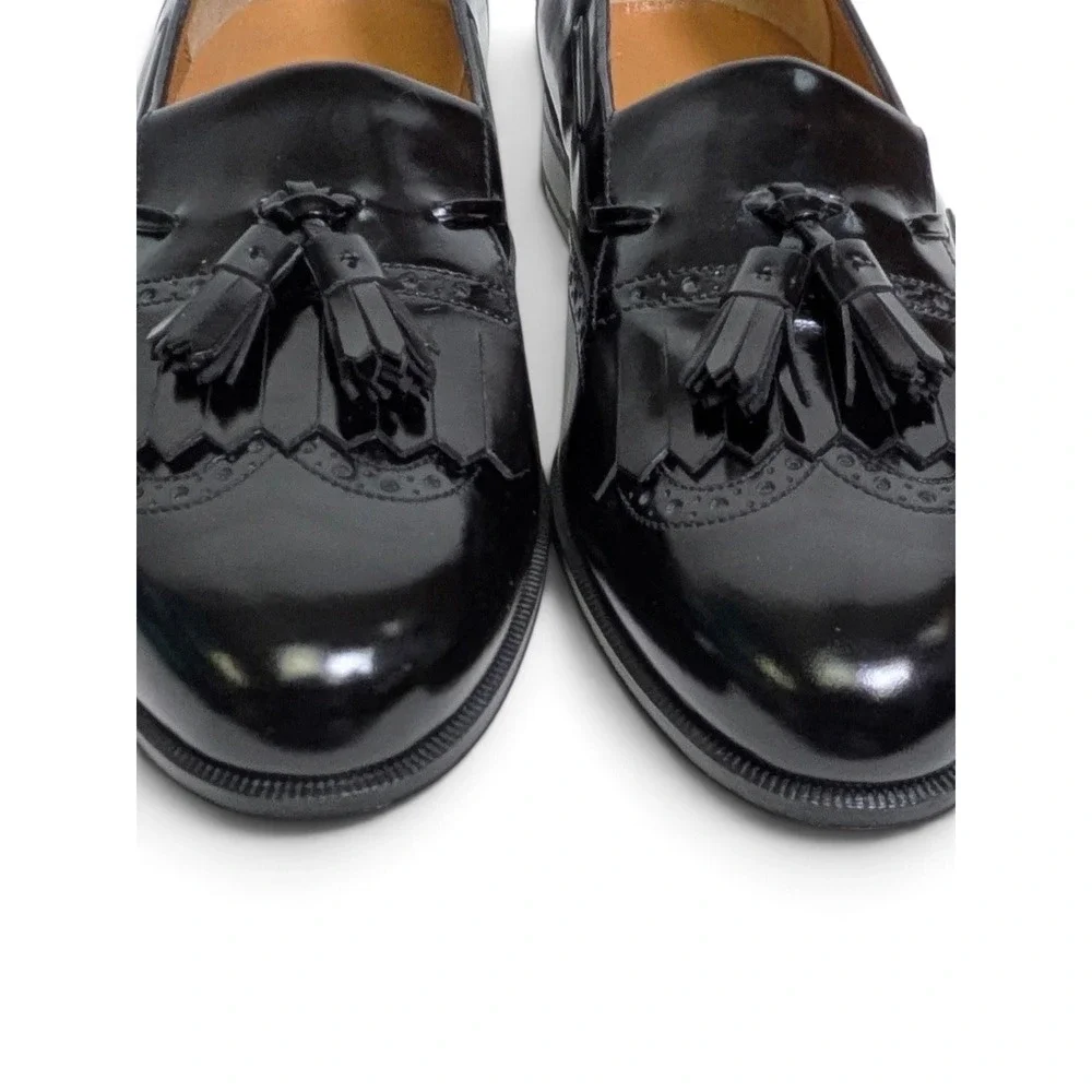 Salvatore Ferragamo Black Patent Tassel Kiltie Loafers Mens 9.5 D Italy NWOB